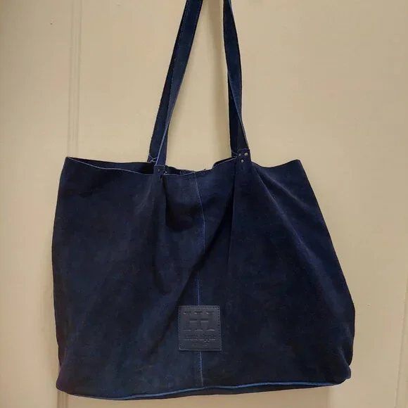 HAUTE HIPPIE Navy Blue Butter Soft Suede Large Leather Hobo Tote Bag NWOT - Picture 1 of 5